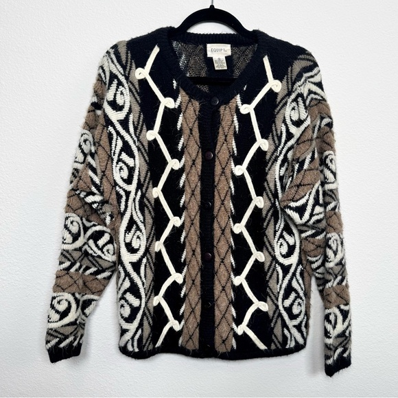 Vintage 90’s Cardigan Chunky Knit Sweater Neutrals Size Large 3D Abstract - Picture 1 of 6